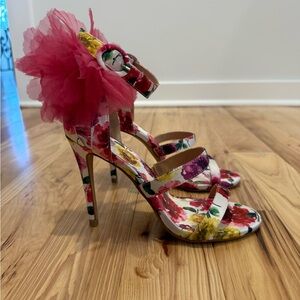 Floral Statement Heels with Tulle Ankle Detail